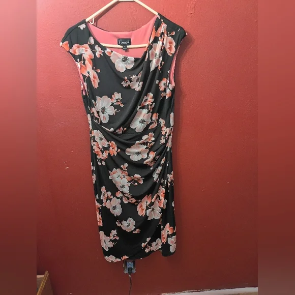 Connected Apparel Black and Pink Floral Midi Dress - Picture 2 of 11